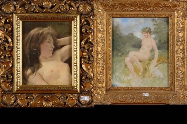 Baigneuse Et Femme Nue Allongee (2 Works) Oil Painting by Edward Duyck