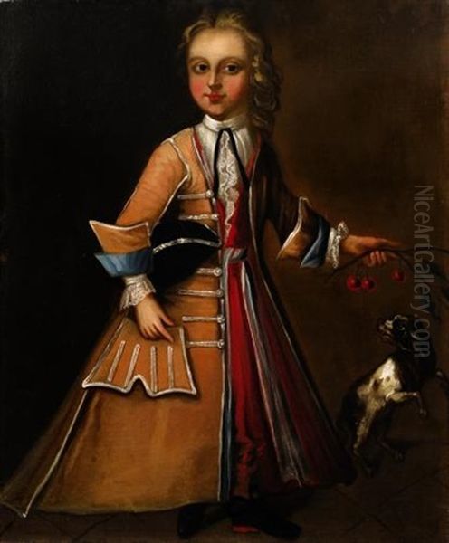 Portrait Of A Young Boy With A King Charles Spaniel by Gerardus Duyckinck