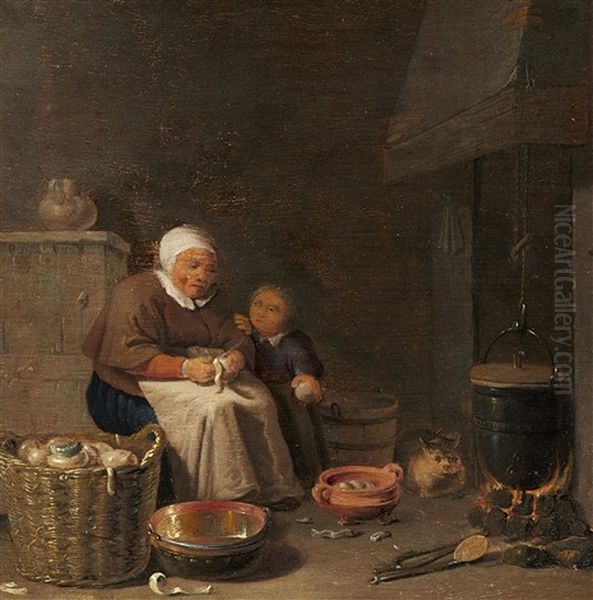 Kitchen Scene With A Woman Peeling Turnips Oil Painting by Pieter Jacobsz Duyfhuysen