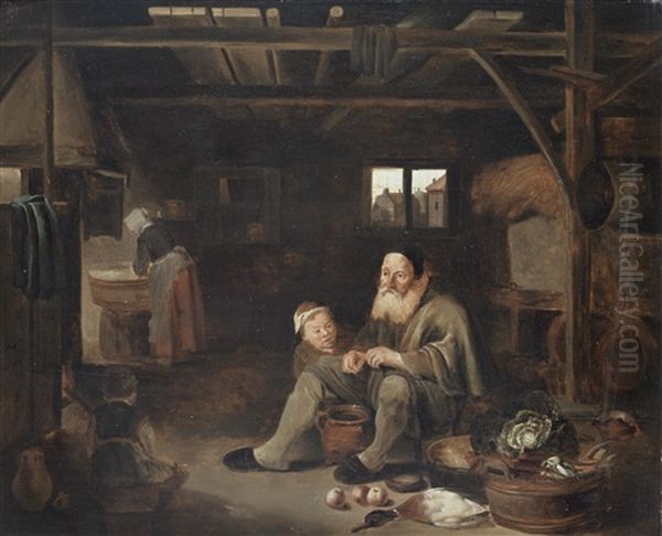 Peasants Cooking In A Barn Interior Oil Painting by Pieter Jacobsz Duyfhuysen