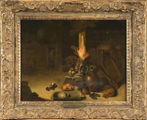 Nature Morte A La Viande Et Aux Fruits Dans La Grange Oil Painting by Pieter Jacobsz Duyfhuysen