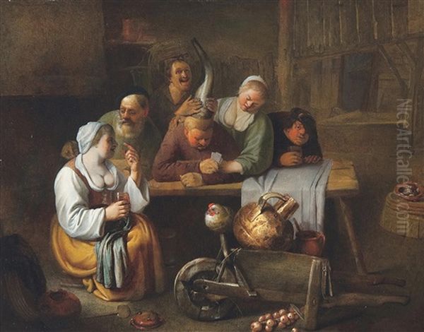 Satirische Voorstelling In Een Boereninterieur Oil Painting by Pieter Jacobsz Duyfhuysen