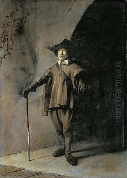 Portrait Of An Officer In A Doorway With His Attendant In The Shadows Oil Painting by Pieter Jacobsz Duyfhuysen