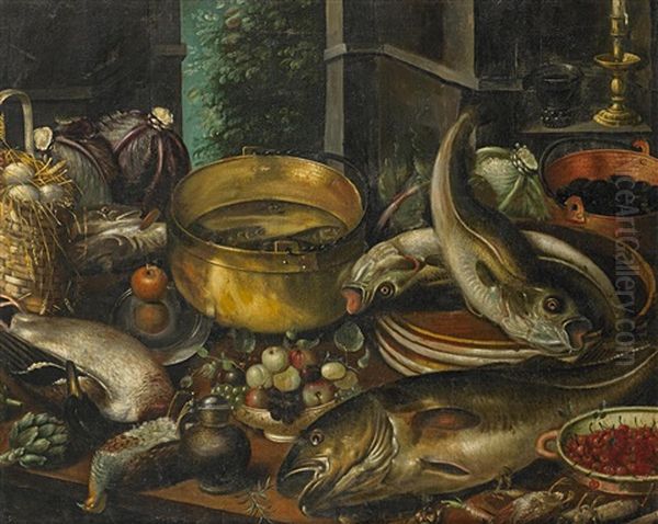 Variastillleben Mit Fischen, Fruchten Und Gemuse Oil Painting by Isaac Van Duynen