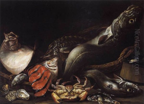 Stilleven Met Vissen, Krab, Oesters En Mosselen Oil Painting by Isaac Van Duynen