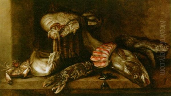 A Still Life With A Cod And Other Fish Oil Painting by Isaac Van Duynen