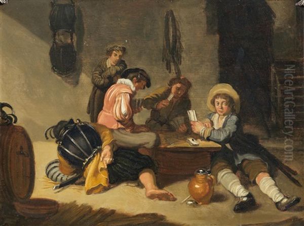 Figures Playing Cards In An Interior Oil Painting by Willem Cornelisz Duyster