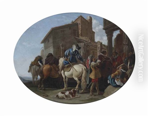 Horseman Drinking In Front Of Ancient Ruins In An Italianate Landscape Oil Painting by Willem Cornelisz Duyster