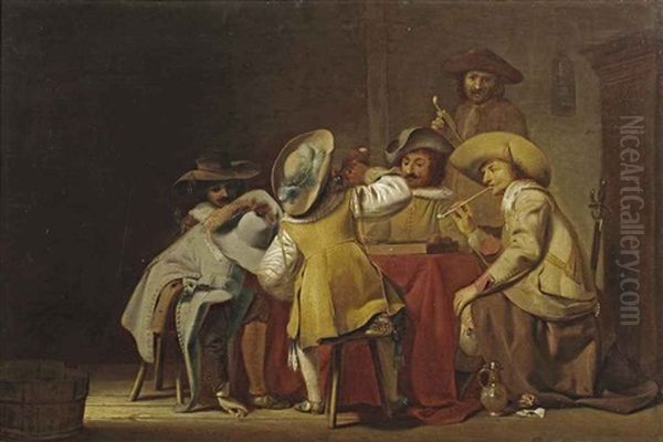 A Kortegaardje: Officers Playing Tric-trac In An Interior Oil Painting by Willem Cornelisz Duyster