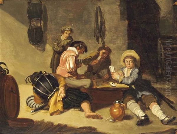 Figures Playing Cards In An Interior Oil Painting by Willem Cornelisz Duyster