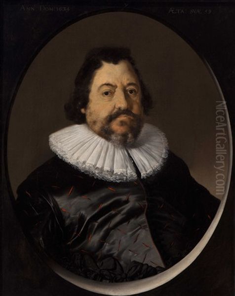 Portrait Of A Distinguished Gentleman At The Age Of 59 Oil Painting by Willem Cornelisz Duyster