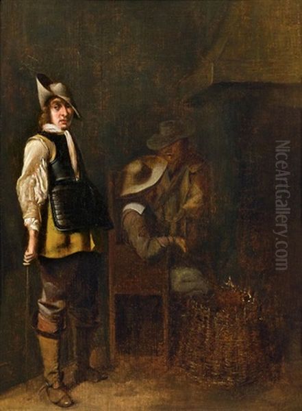 Offizier In Einem Wachlokal, Im Hintergrund Zwei Weitere Soldaten Oil Painting by Willem Cornelisz Duyster