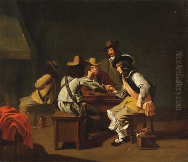 A Guardroom Interior With Soldiers Playing A Boardgame Oil Painting by Willem Cornelisz Duyster