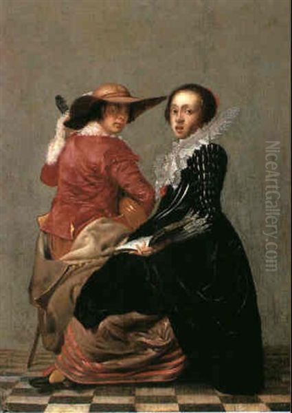 An Elegant Couple Making Music Oil Painting by Willem Cornelisz Duyster