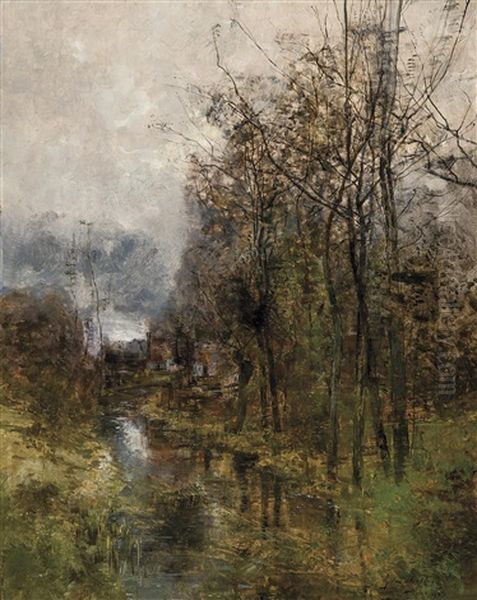 Environs De Gand (1887) Oil Painting by Gustave Den Duyts