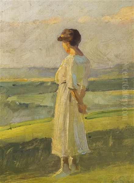 Lady In A White Dress Oil Painting by Frantisek Dvorak