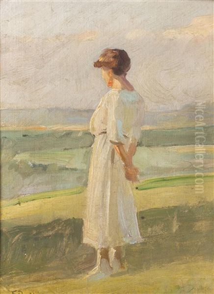 Lady In A White Dress Oil Painting by Frantisek Dvorak