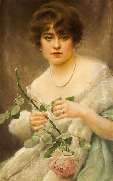 Dame Mit Rosen Oil Painting by Frantisek Dvorak