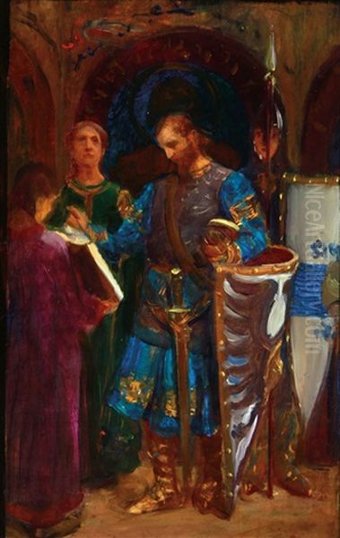 Prayer Before The Crusade Oil Painting by Frantisek Dvorak