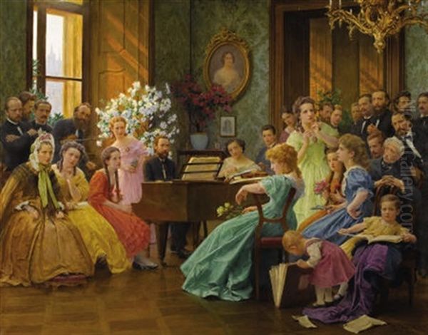 Bedrich Smetana And His Friends In 1865 Oil Painting by Frantisek Dvorak