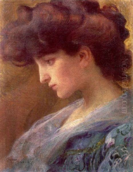 A Young Beauty In Profile Oil Painting by Frantisek Dvorak