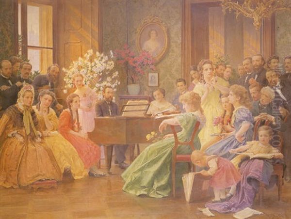 Bedrich Smetana And His Friends In 1865 Oil Painting by Frantisek Dvorak