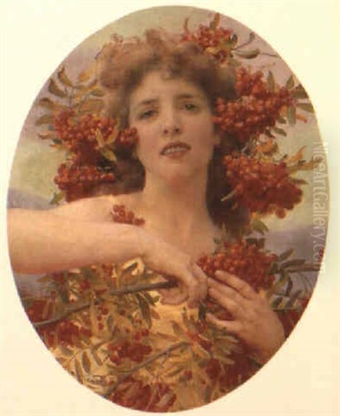 Portrait Of A Young Girl With Red Berries Oil Painting by Frantisek Dvorak