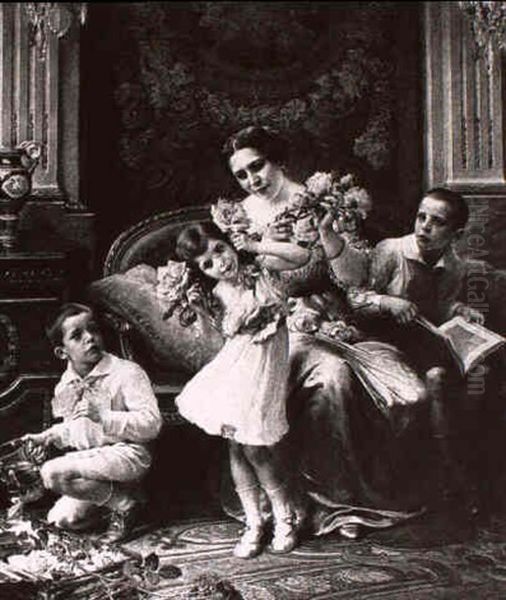 Portrat Der Marie Volejnikove Mit Kindern Oil Painting by Frantisek Dvorak