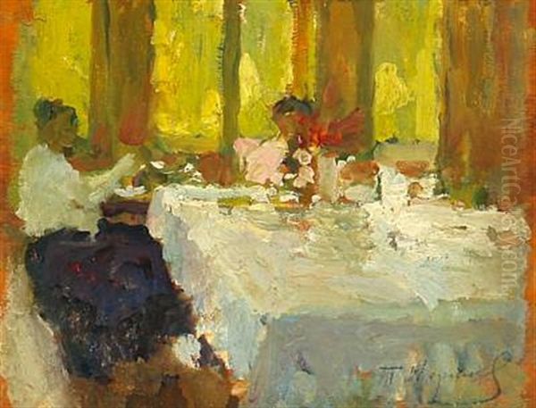 At The Dinner Table Oil Painting by Tit Yakovlevich (Yakovich) Dvornikov