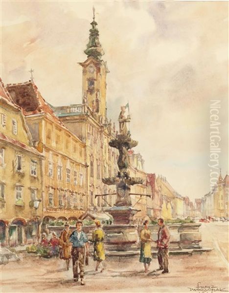 Steyr Stadtplatz Oil Painting by Franz Dworschak