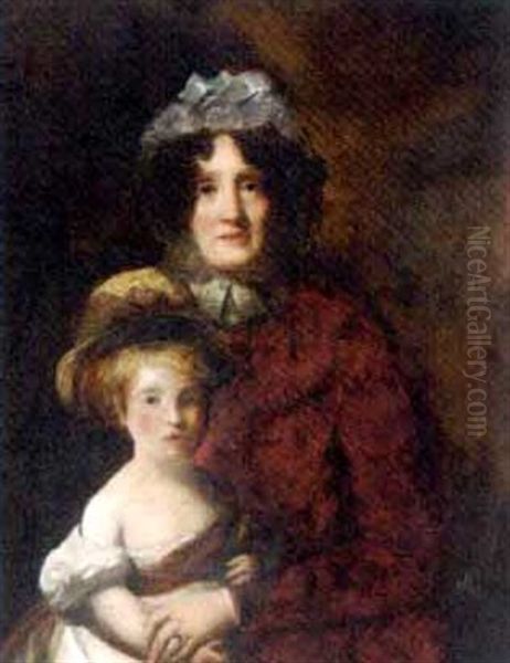 Portrait Of Euphemia A. Murray Of Lintrose And Her Daughter, The Mother In A Red Dress, The Daughter In A White Dress Oil Painting by William Dyce