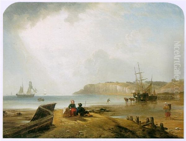 A Coastal Scene Near Dover, With Two Figures On The Beach Oil Painting by William Dyce