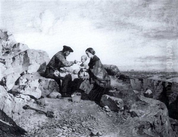 The Quarrman's Lunch, Craigleith Quarry, Edinburgh Oil Painting by William Dyce