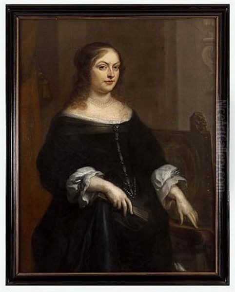 Portrait Of A Noblewoman With A Fan Oil Painting by Anthony Van Dyck