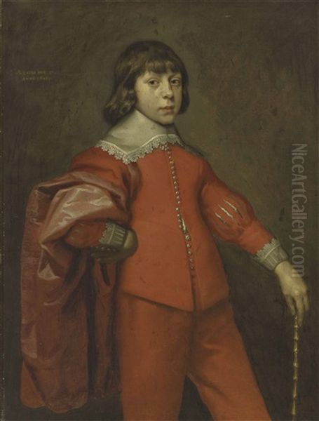 Portrait Of A Boy, Traditionally Identified As Charles, Prince Of Wales, Later King Charles Ii, Three-quarter-length, In Red Oil Painting by Anthony Van Dyck