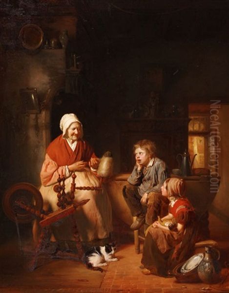 Grootmoeders Verhalen Oil Painting by Josephus Laurentius Dyckmans