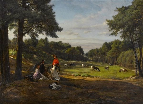 A Pastoral Landscape With Figures Sketching In The Foreground Oil Painting by Josephus Laurentius Dyckmans