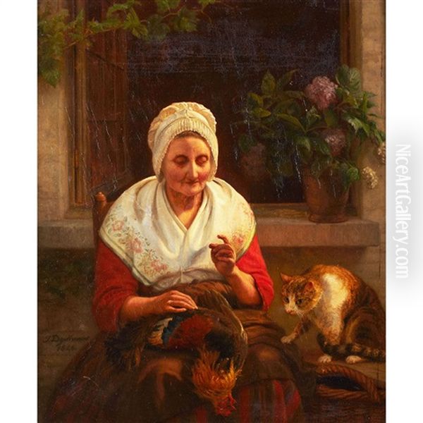 The Busy Housewife Oil Painting by Josephus Laurentius Dyckmans