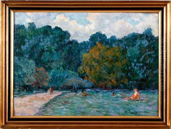 Figurer I Sommarlandskap Oil Painting by Konstantin Vikent'evich Dydyshko