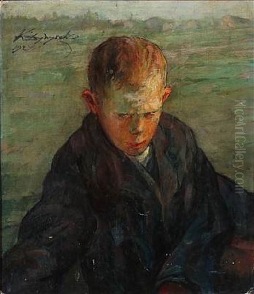 An Angry Boy Oil Painting by Konstantin Vikent'evich Dydyshko