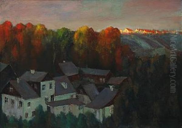 Russian Landscape At Sunset Oil Painting by Konstantin Vikent'evich Dydyshko