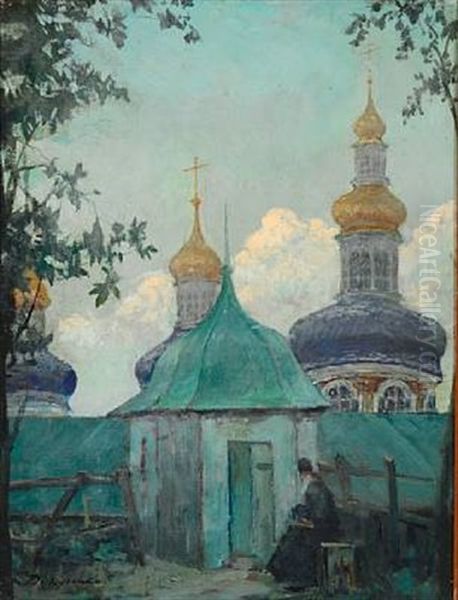 Evening At A Russian Monastery Oil Painting by Konstantin Vikent'evich Dydyshko