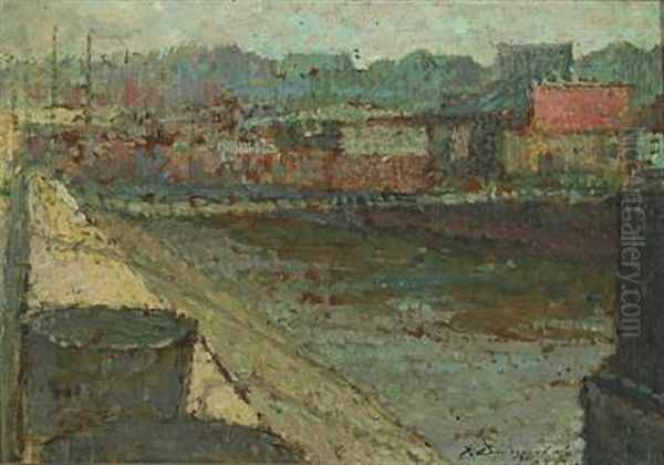 Scenery From Paris With Channel And Houses Oil Painting by Konstantin Vikent'evich Dydyshko