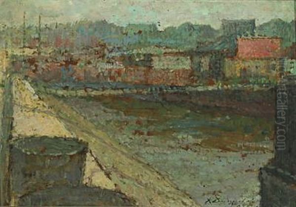 View Over A Canal With Houses Oil Painting by Konstantin Vikent'evich Dydyshko