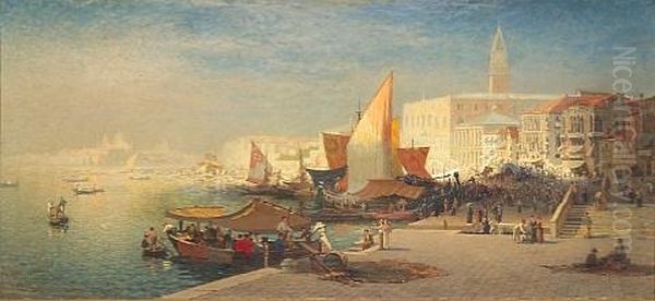 A View Of The Riva Degli Schiavoni, Venice Oil Painting by Charles G. Dyer