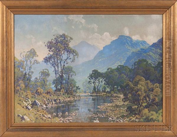 Mountain Lake Oil Painting by Hezekiah Anthony Dyer