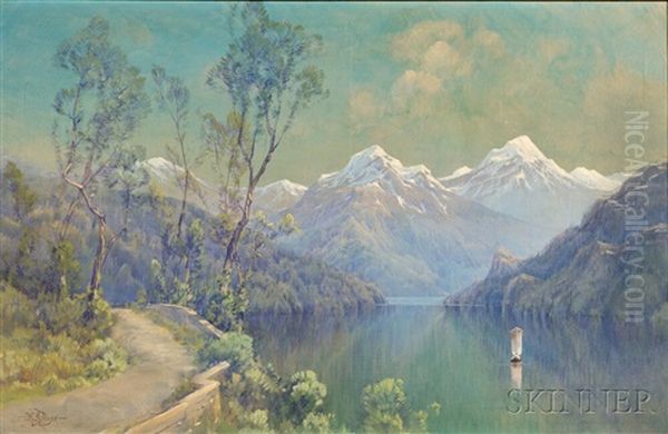 Swiss Landscape Oil Painting by Hezekiah Anthony Dyer