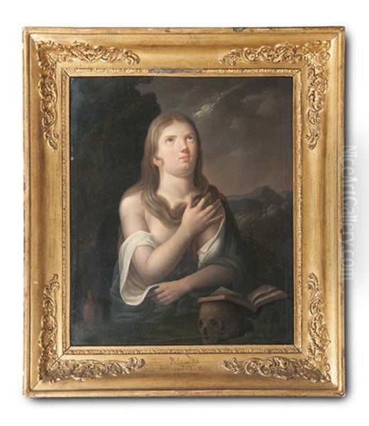 Die Busende Maria Magdalena Mit Buch Und Totenschadel Nach Tizian Oil Painting by Philip van Dyk