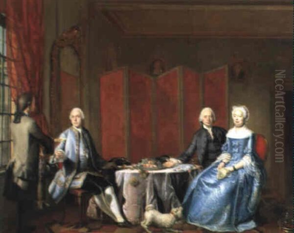 Familienportrait In Einem Interieur Oil Painting by Philip van Dyk