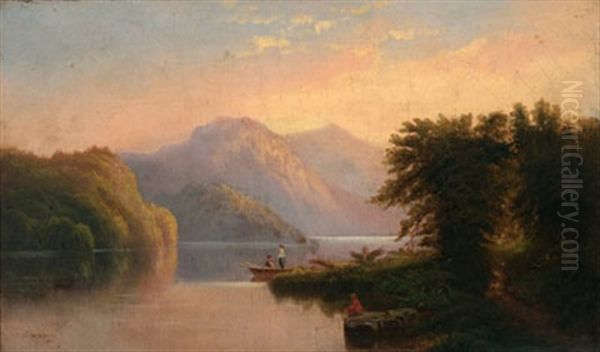 Fisherman On The Hudson River Oil Painting by Samuel P. Dyke